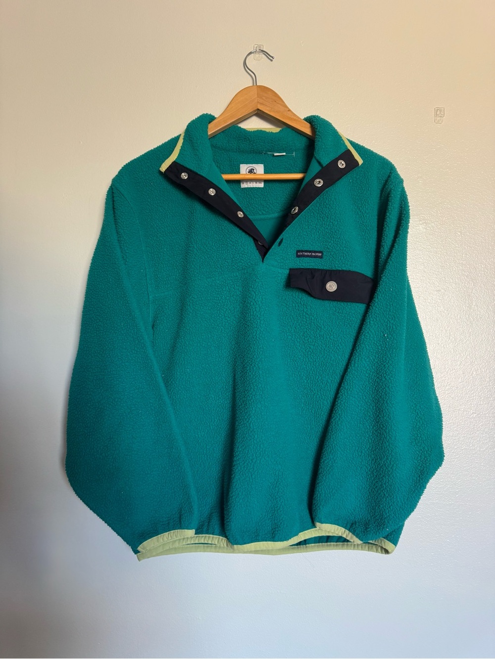 Southern Proper Teal Pullover Fleece Sweater with Contrast Trim